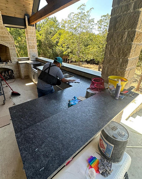 custom stone fireplace surround installation by GG Granite, project 6